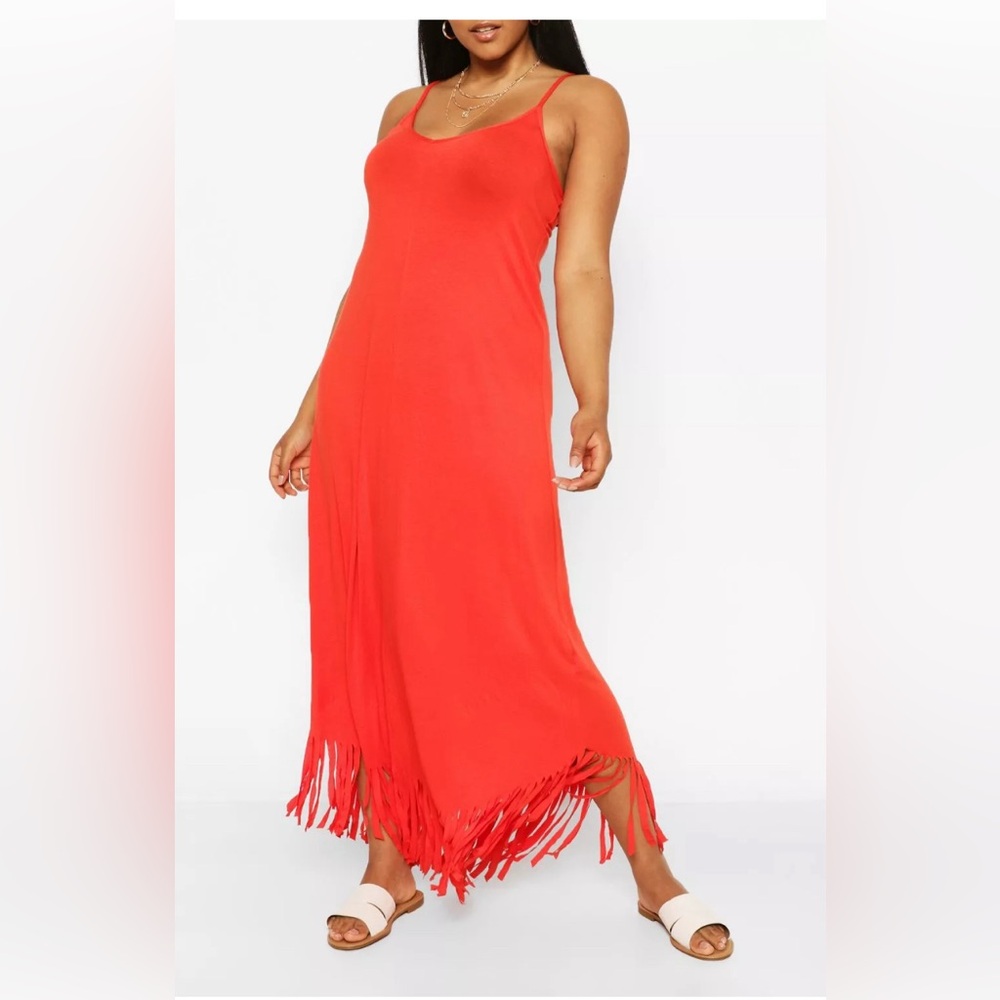 Boohoo Plus Size 26 Orange TASSEL HEM STRAPPY MAXI DRESS